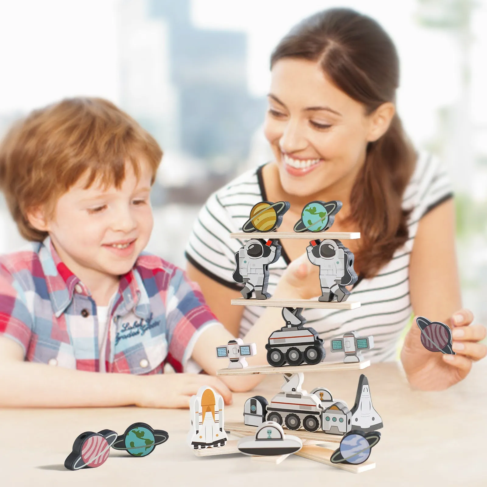 Wooden stacking building blocks toy in Astronaut Starry Sky colour for children aged 4-6