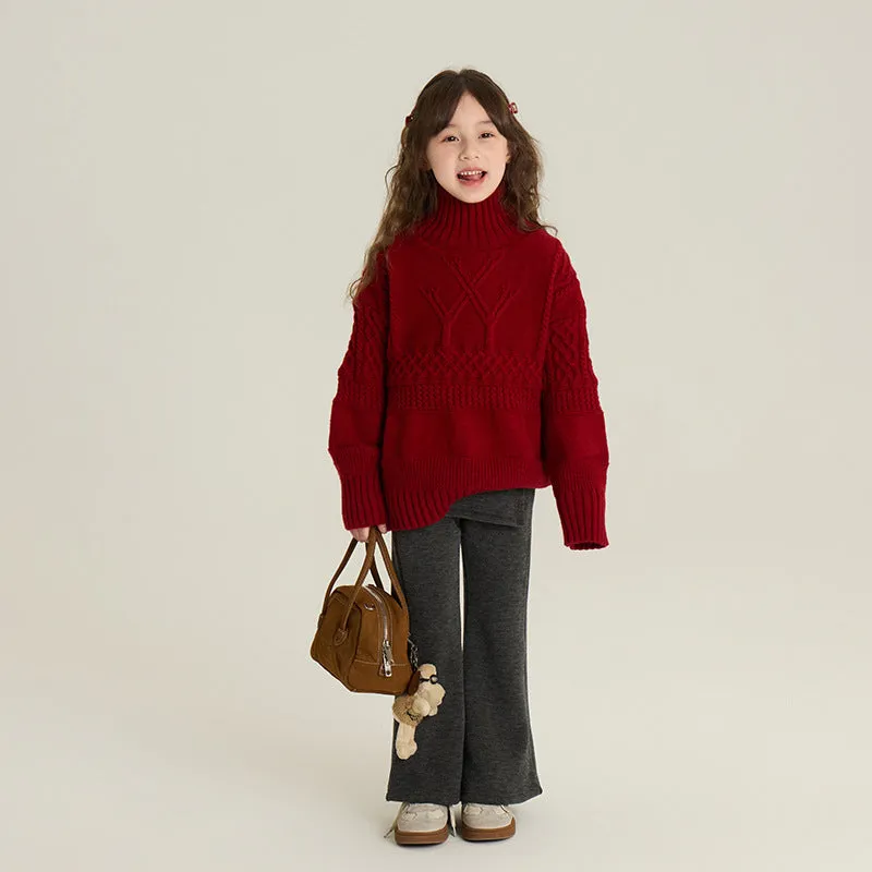 Children gray fleece-lined cotton bell-bottom trousers on child model