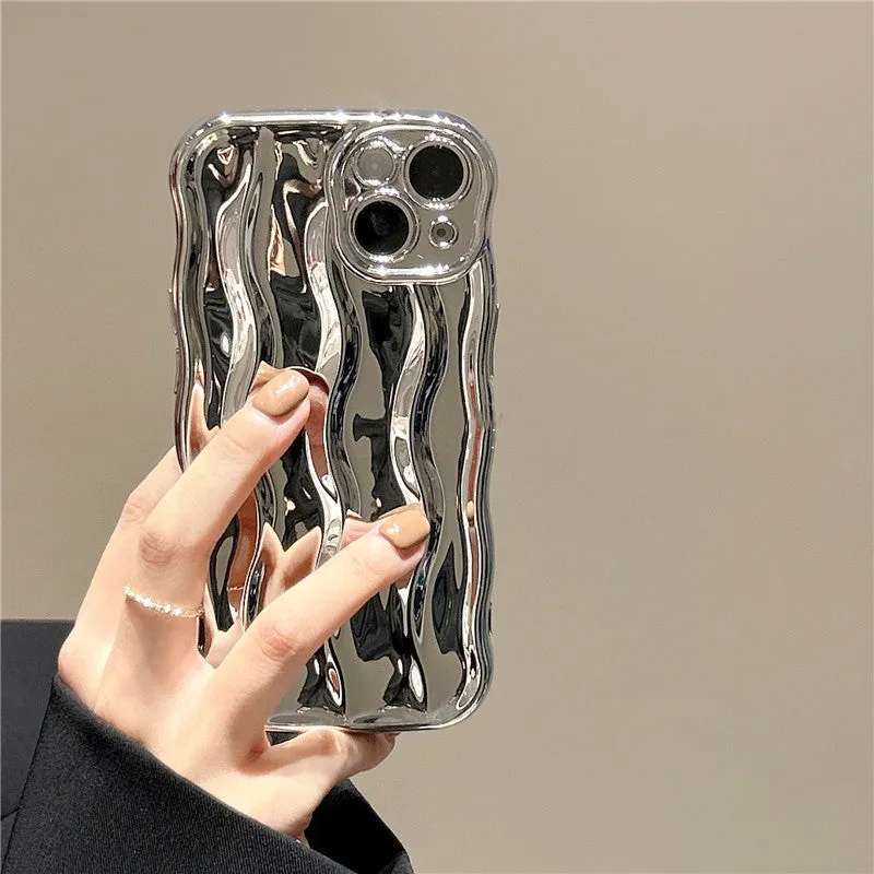 Soft silicone iPhone 17 case with water ripple texture in wavy green colour.