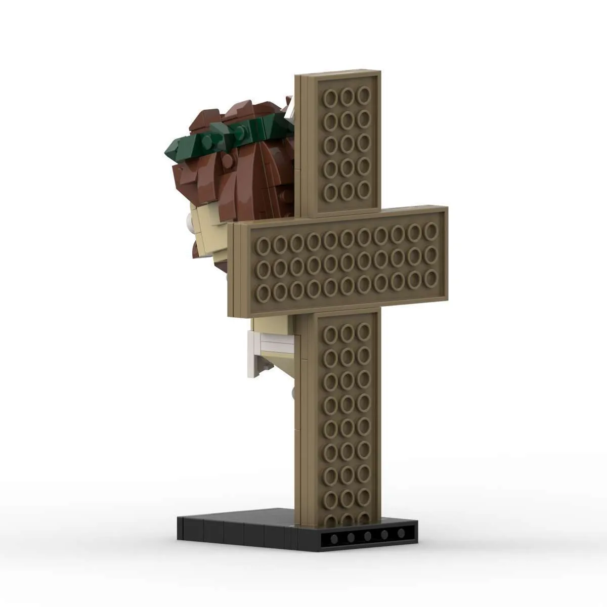 Jesus cross building block toy made from interlocking plastic pieces in a net pocket