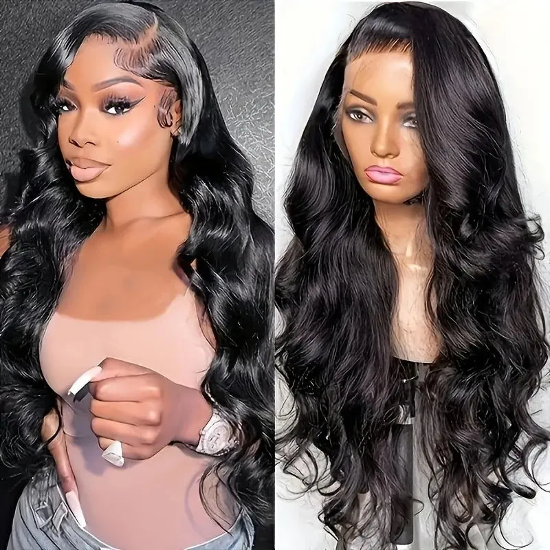 Black synthetic ladies wig with big wavy hairstyle on a mannequin head, showing lace fibre construction.