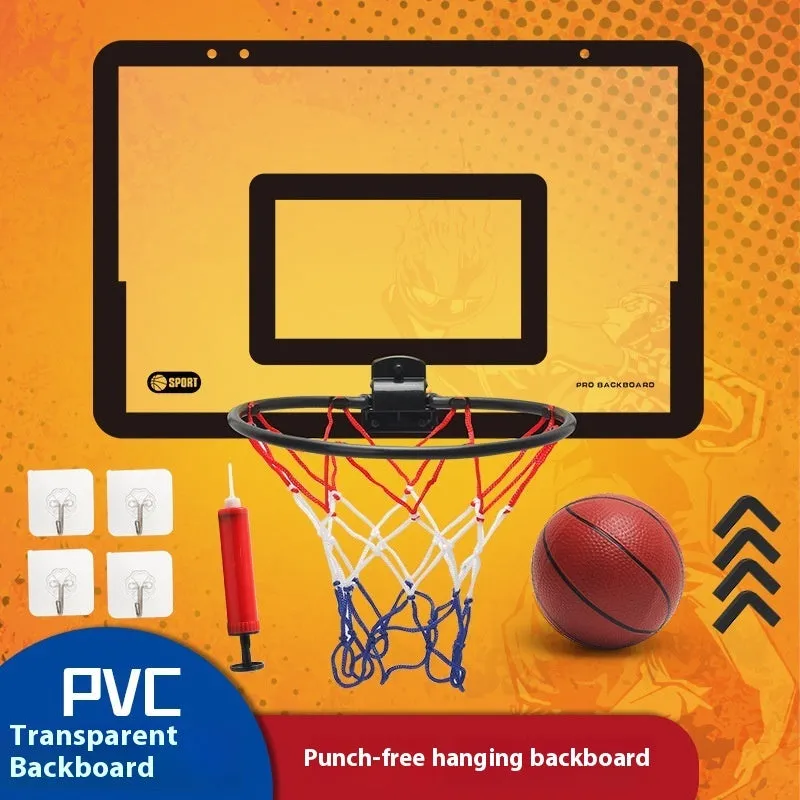 Punch-free transparent PVC children's basketball board mounted on wall with ball in black style option