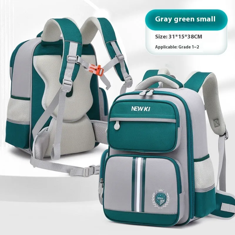 Children's waterproof canvas school backpack in solid colour with curved shoulder straps and spine protection