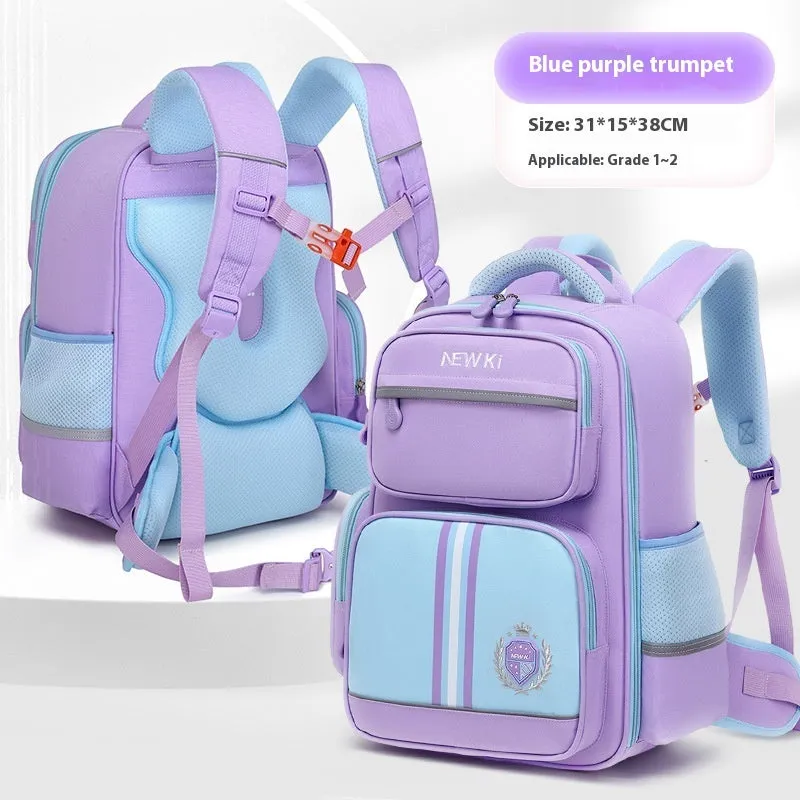 Children's waterproof canvas school backpack in solid colour with curved shoulder straps and spine protection