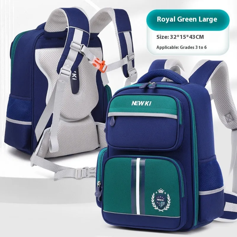 Children's waterproof canvas school backpack in solid colour with curved shoulder straps and spine protection