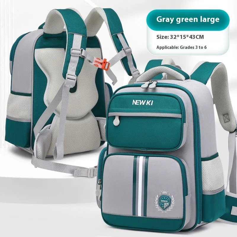 Children's waterproof canvas school backpack in solid colour with curved shoulder straps and spine protection