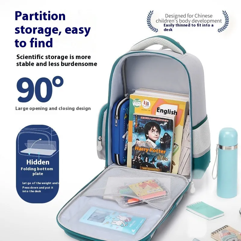 Children's waterproof canvas school backpack in solid colour with curved shoulder straps and spine protection