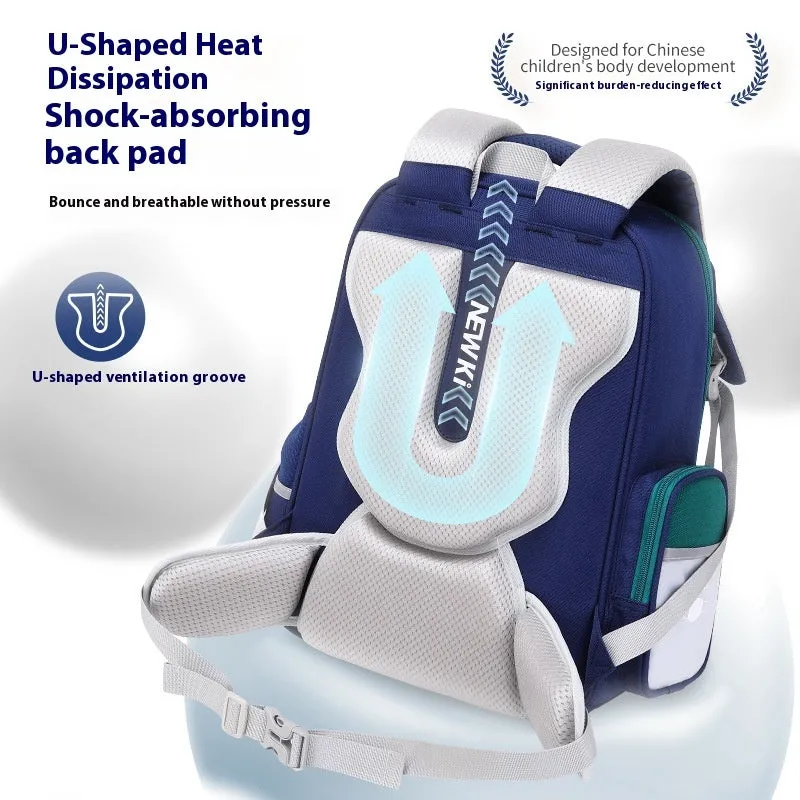 Children's waterproof canvas school backpack in solid colour with curved shoulder straps and spine protection