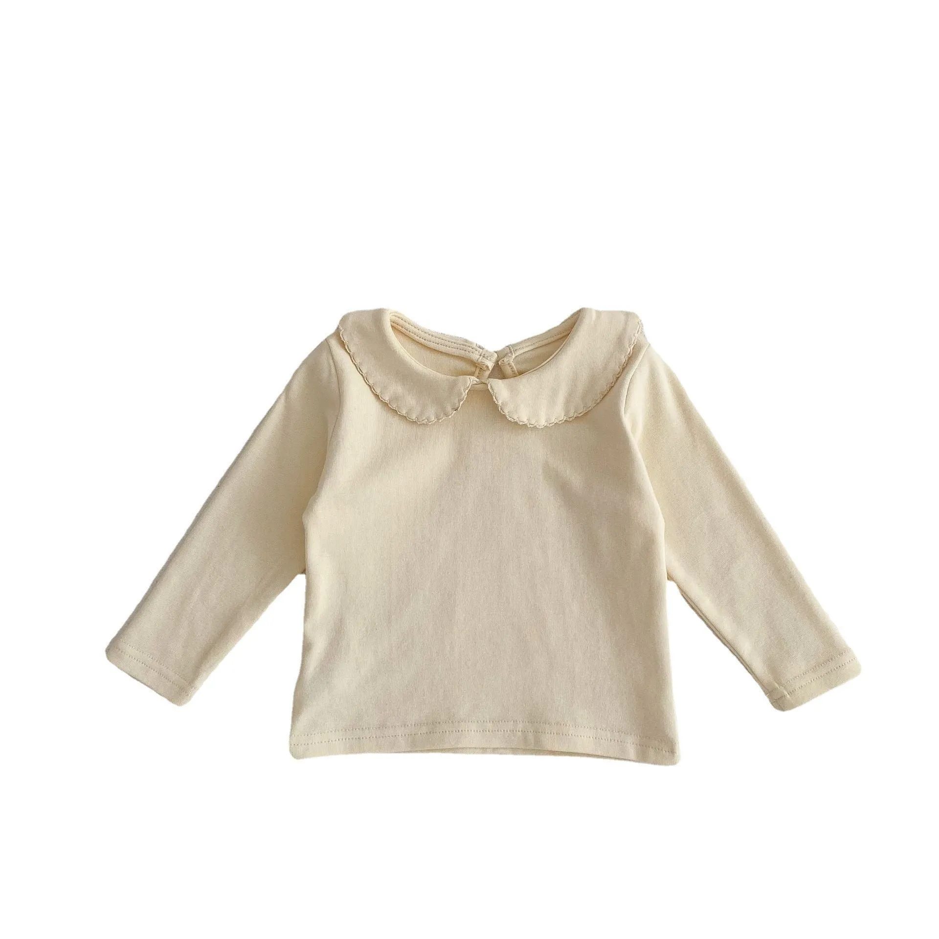 Peter Pan collar long-sleeve top and trousers cotton two-piece children's suit in apricot and mud powder