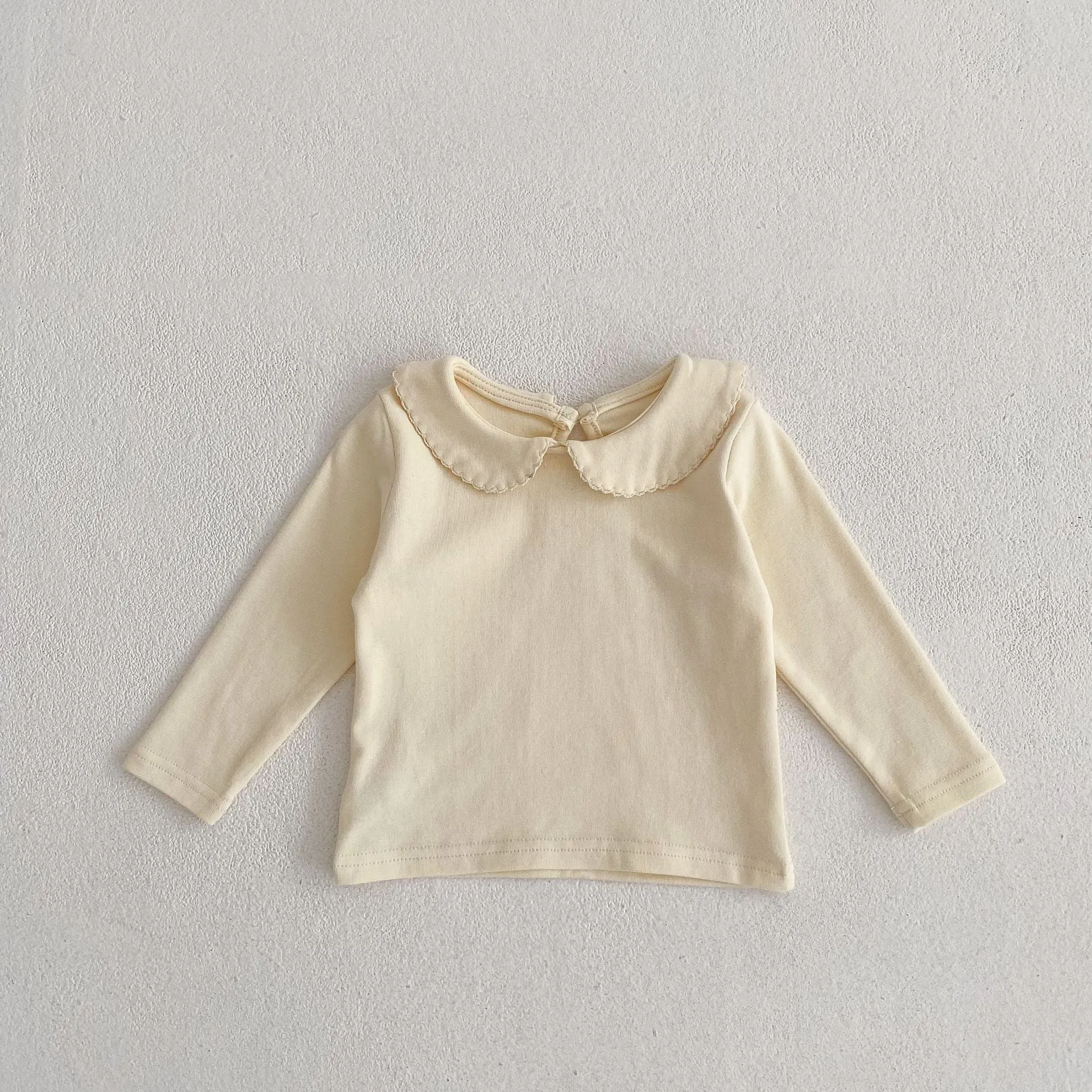 Peter Pan collar long-sleeve top and trousers cotton two-piece children's suit in apricot and mud powder