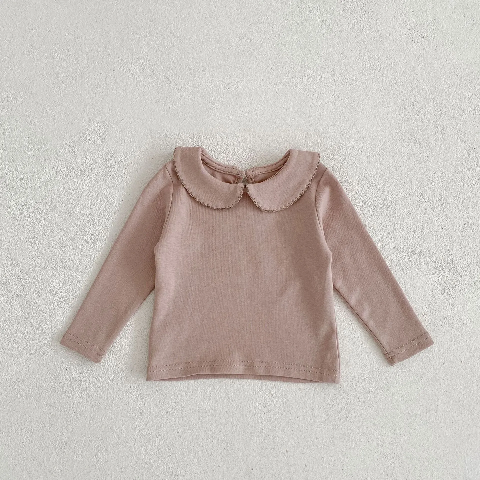 Peter Pan collar long-sleeve top and trousers cotton two-piece children's suit in apricot and mud powder