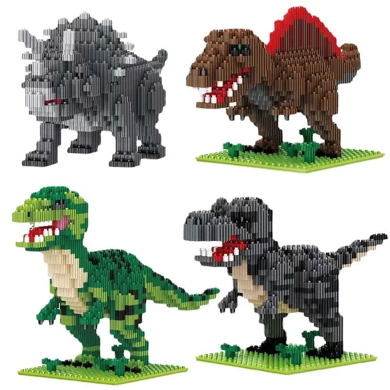 Dinosaur model building blocks set with small diamond particles in colour box packaging