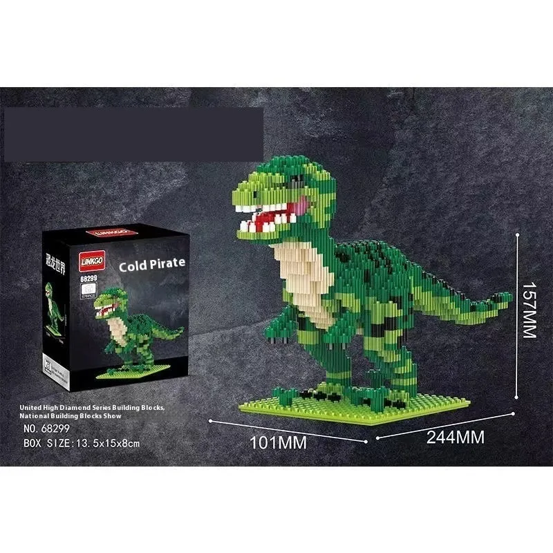 Dinosaur model building blocks set with small diamond particles in colour box packaging