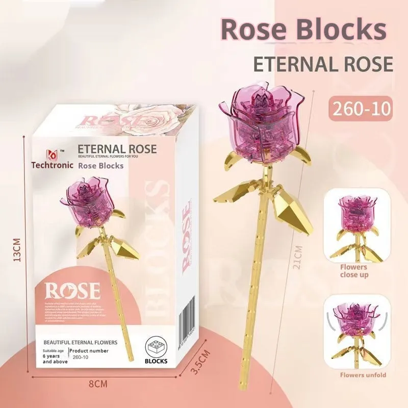Artificial rose building blocks bouquet plastic small particle set with red rose colour box packaging
