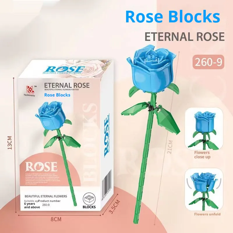 Artificial rose building blocks bouquet plastic small particle set with red rose colour box packaging