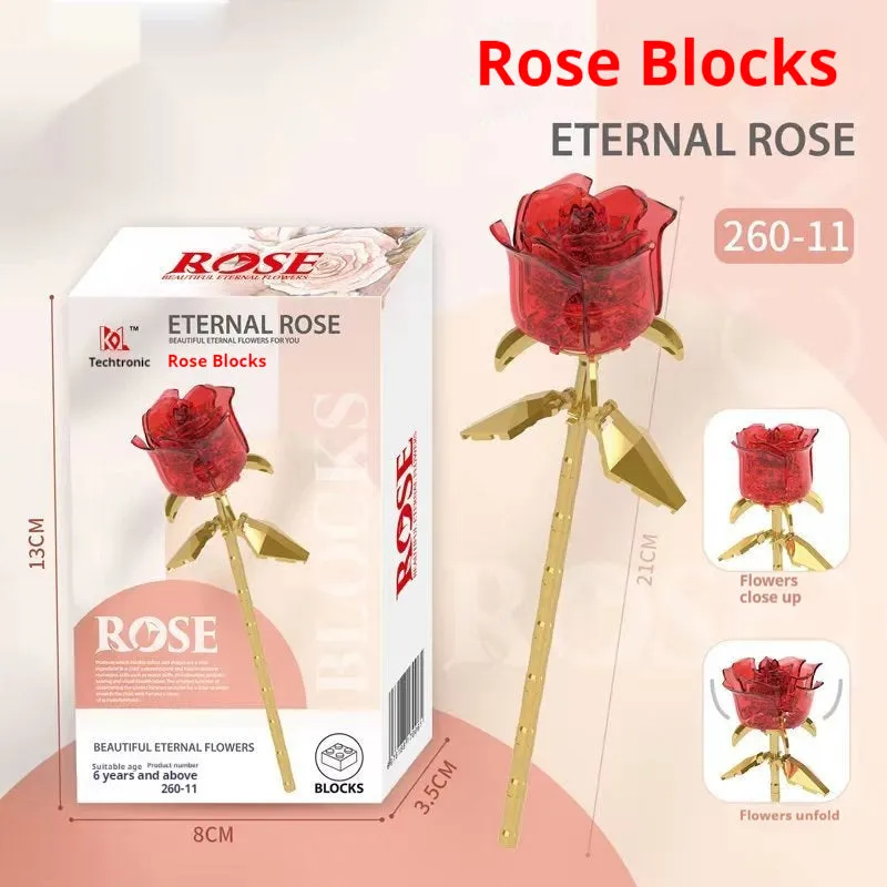 Artificial rose building blocks bouquet plastic small particle set with red rose colour box packaging