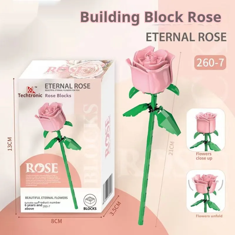 Artificial rose building blocks bouquet plastic small particle set with red rose colour box packaging