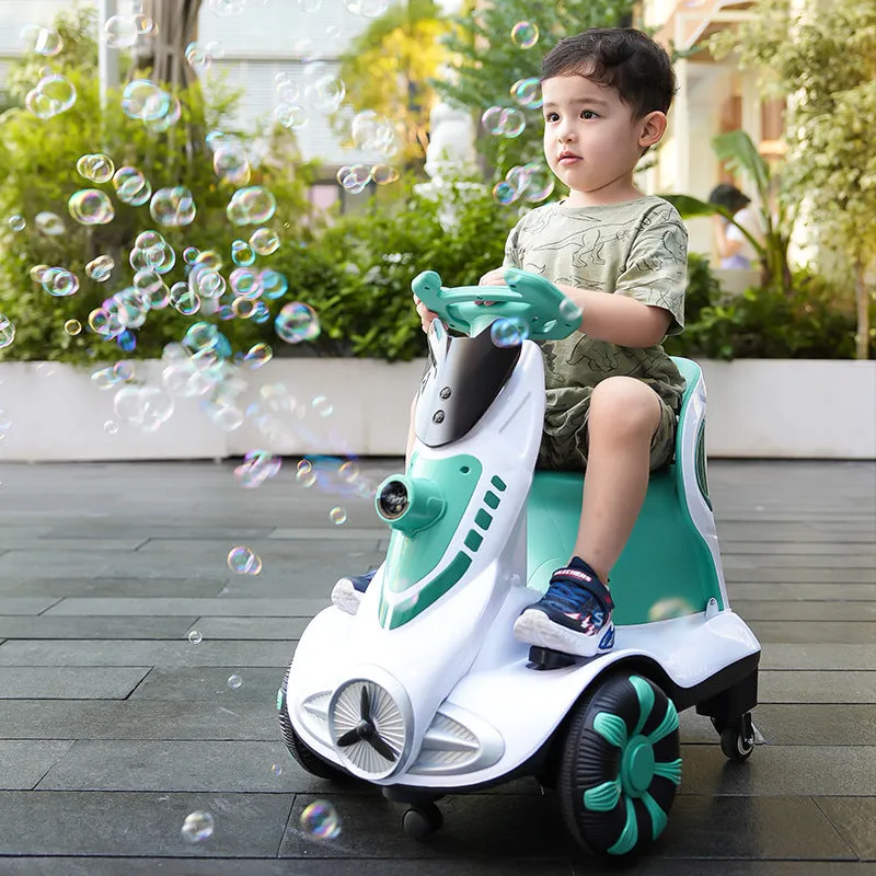 Remote control toy car in Agate Red with seated four-wheel design and bubble feature for children 4-6 years old