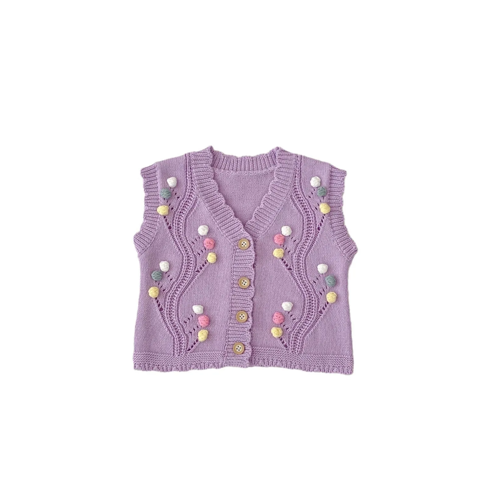 Cute purple dot children's knitted cotton vest sleeveless casual top for toddlers 73cm size