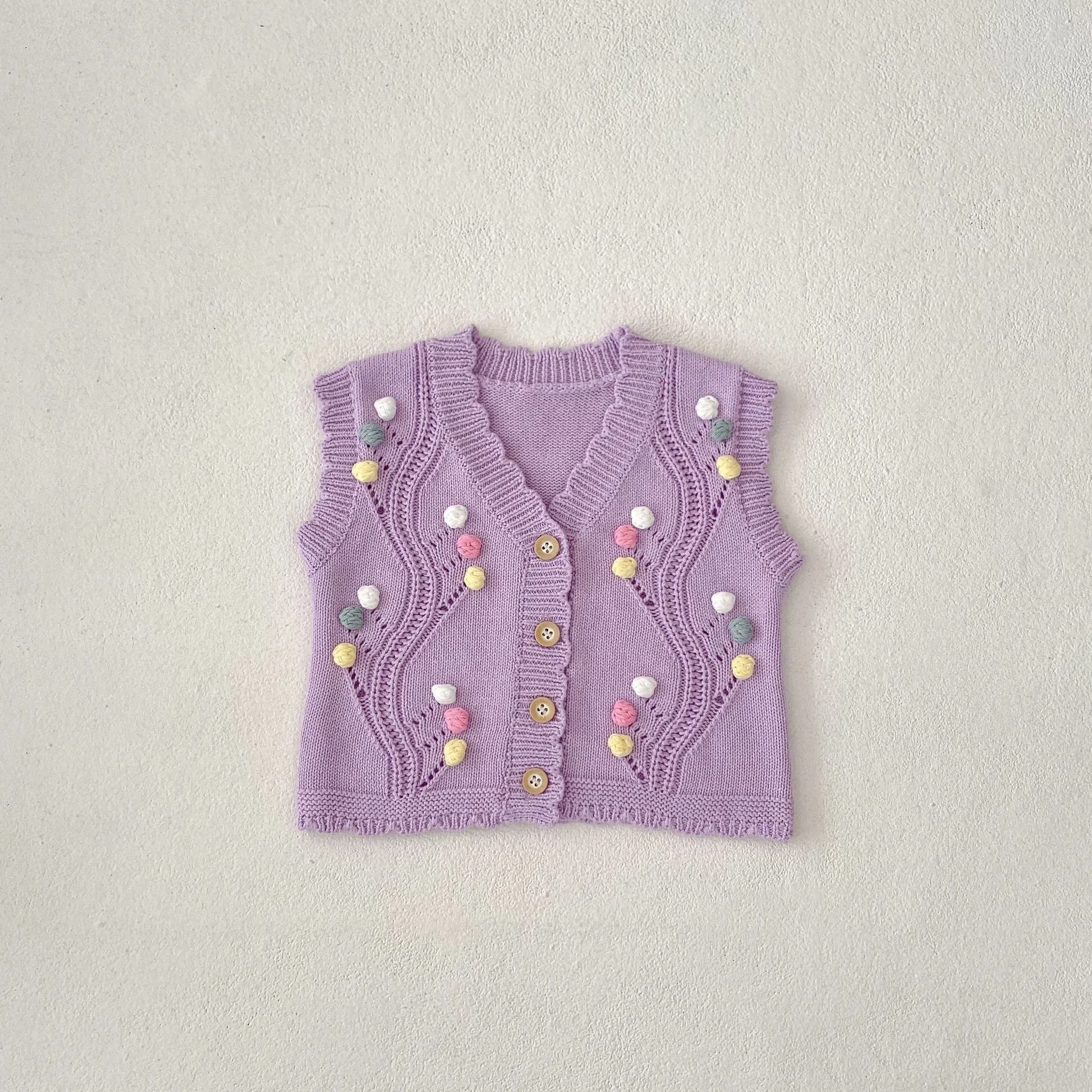 Cute purple dot children's knitted cotton vest sleeveless casual top for toddlers 73cm size