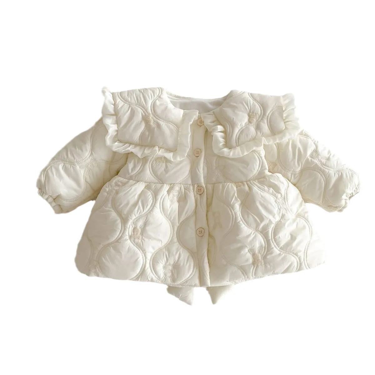 Girls cotton padded winter coat in light beige with thickening cotton filling for warmth