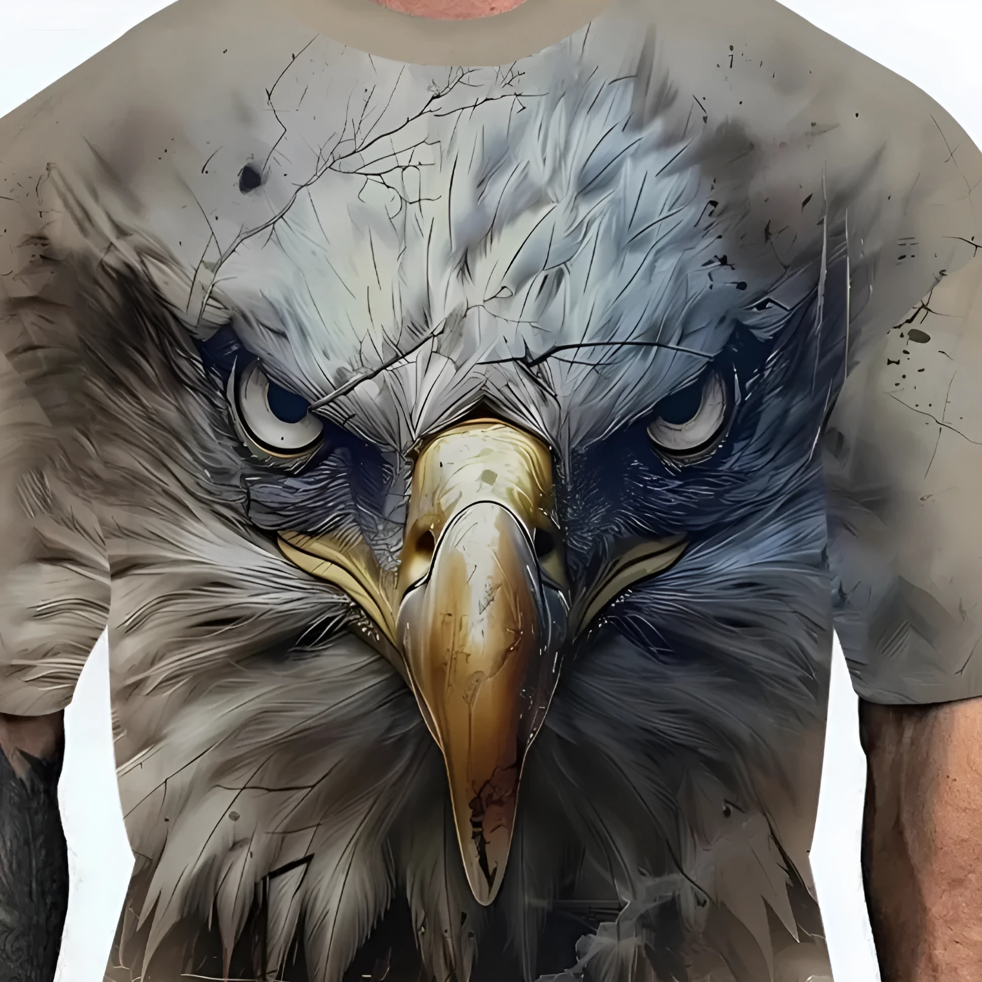 Men's loose fit graphic t-shirt with coloured letters or eagle head design in chemical fibre blend