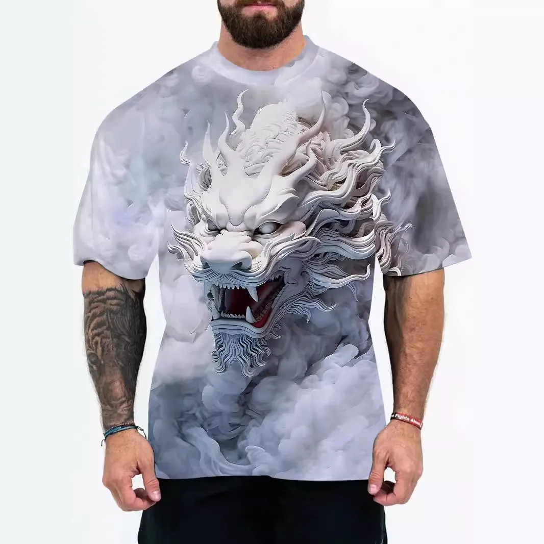 Men's loose fit graphic t-shirt with coloured letters or eagle head design in chemical fibre blend