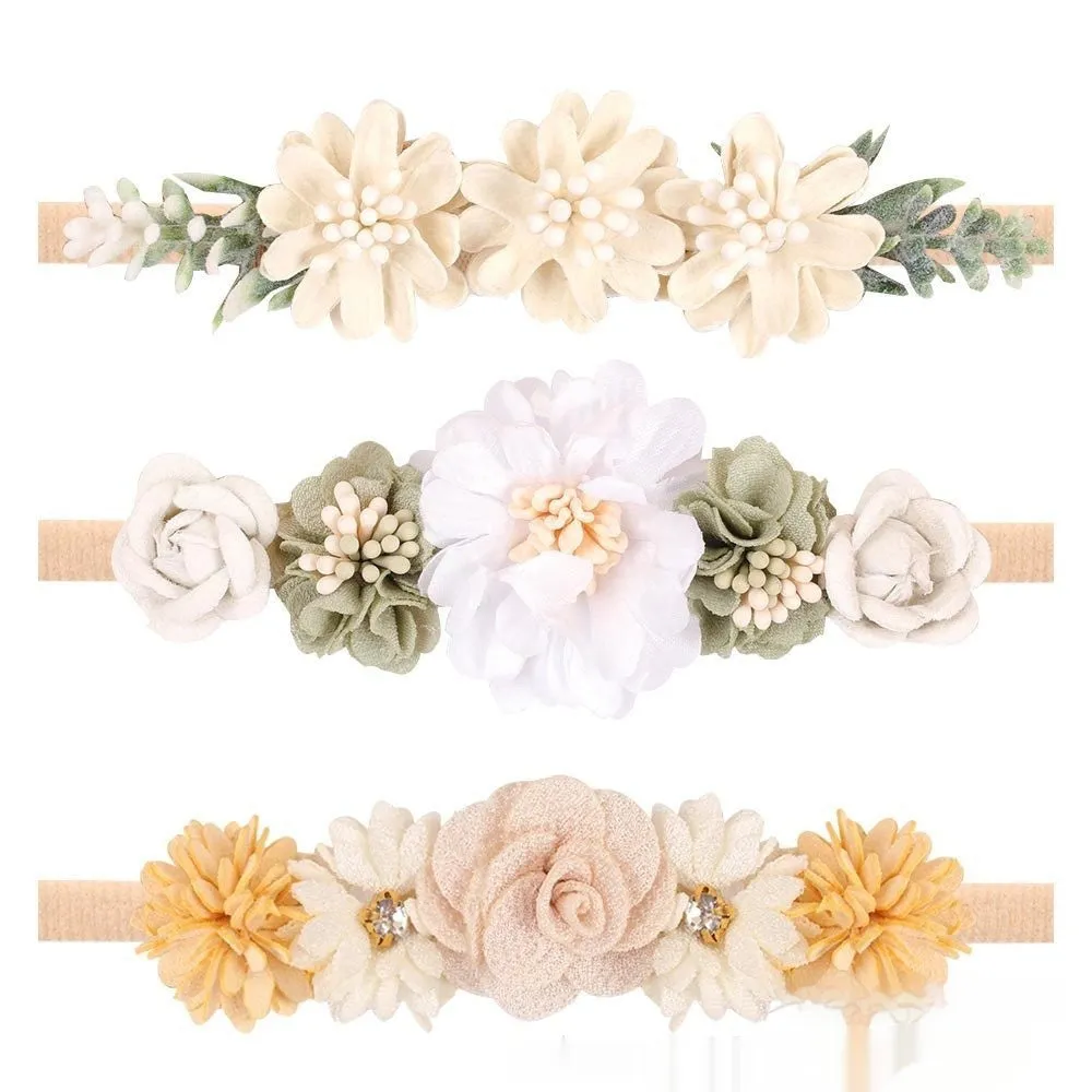 Set of three cloth flower-shaped baby hair bands in different styles