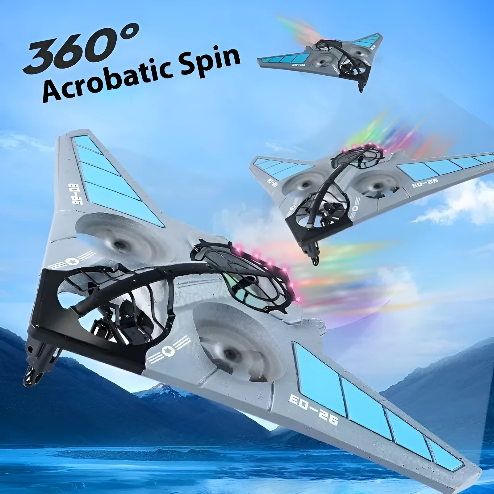 Remote control foam gravity glider in colour EO-26 with drop-resistant EVA body and stunt scrolling capability