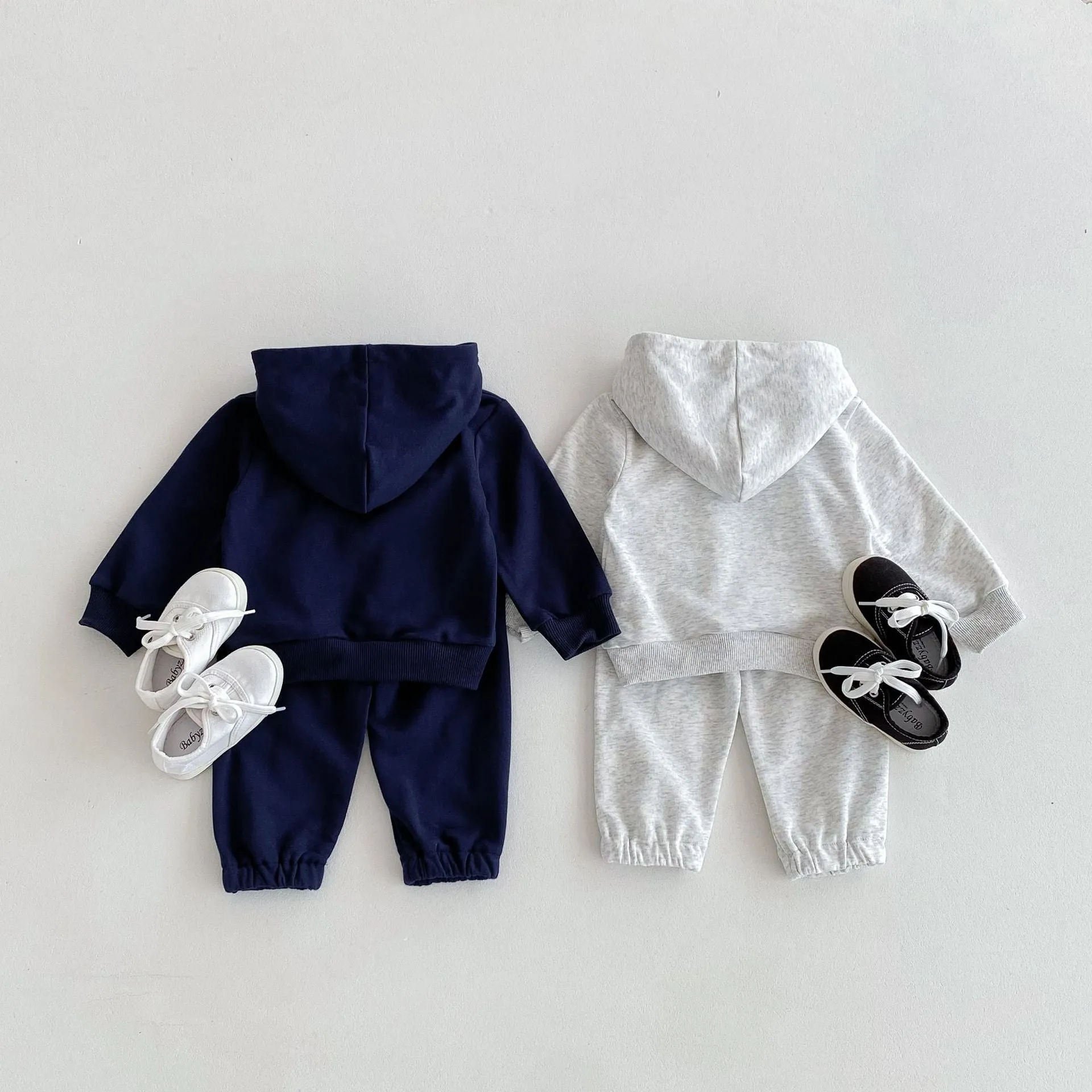 Infant long sleeve top and trousers two-piece set in gray cotton pullover for spring autumn
