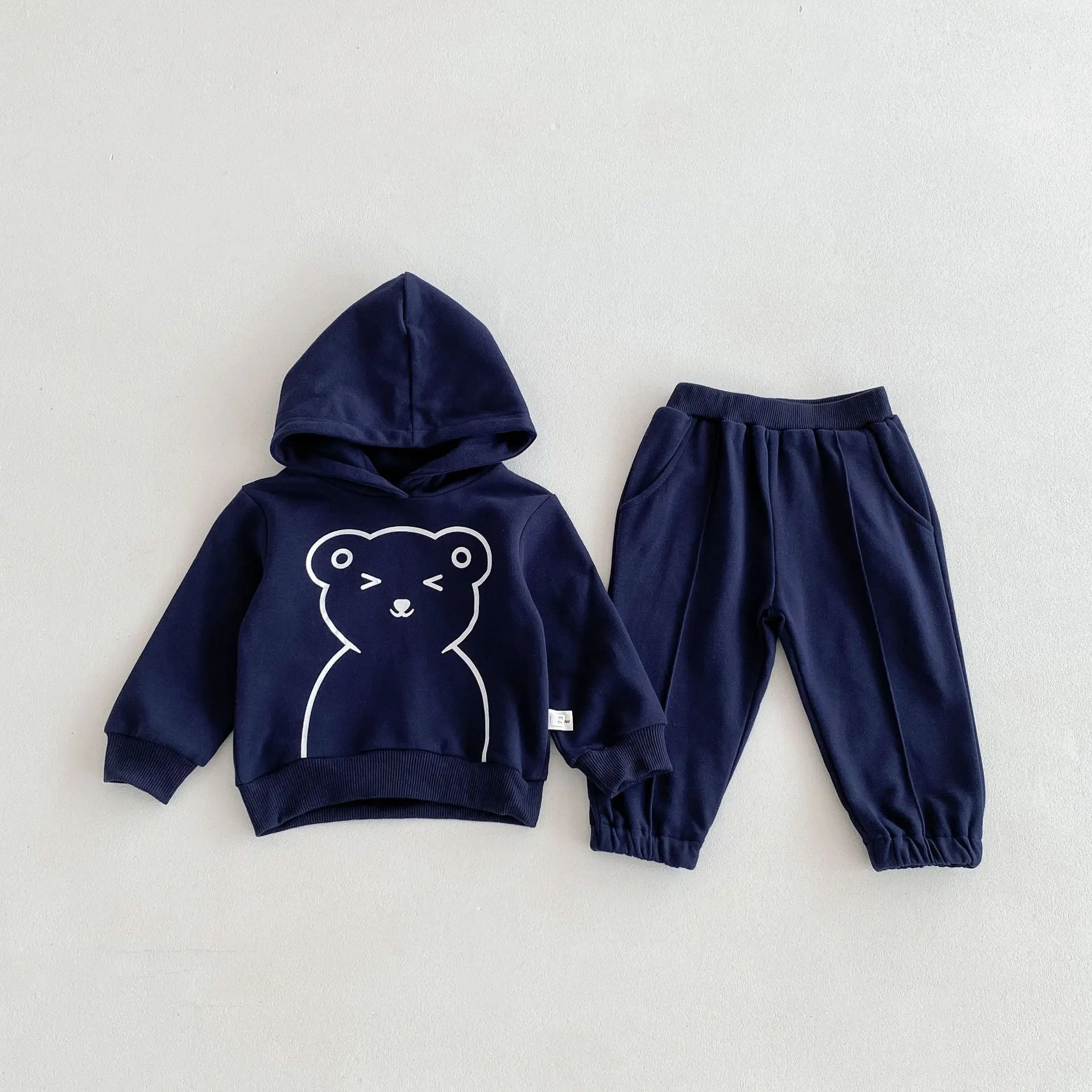 Infant long sleeve top and trousers two-piece set in gray cotton pullover for spring autumn
