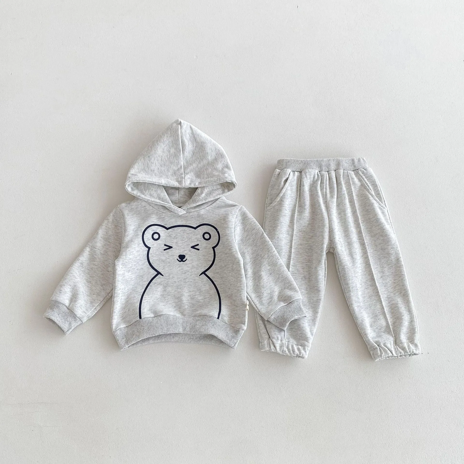 Infant long sleeve top and trousers two-piece set in gray cotton pullover for spring autumn