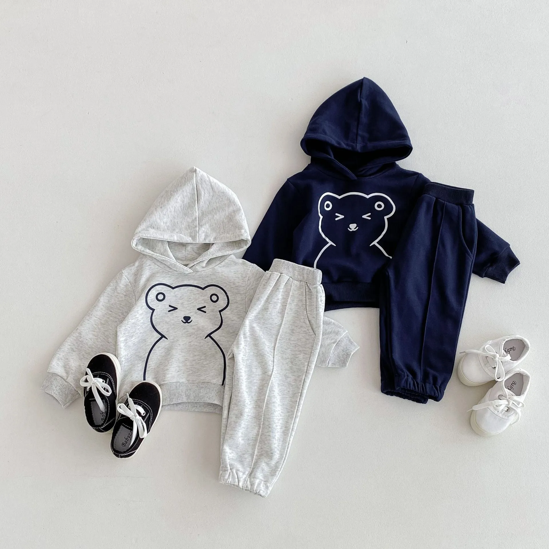 Infant long sleeve top and trousers two-piece set in gray cotton pullover for spring autumn