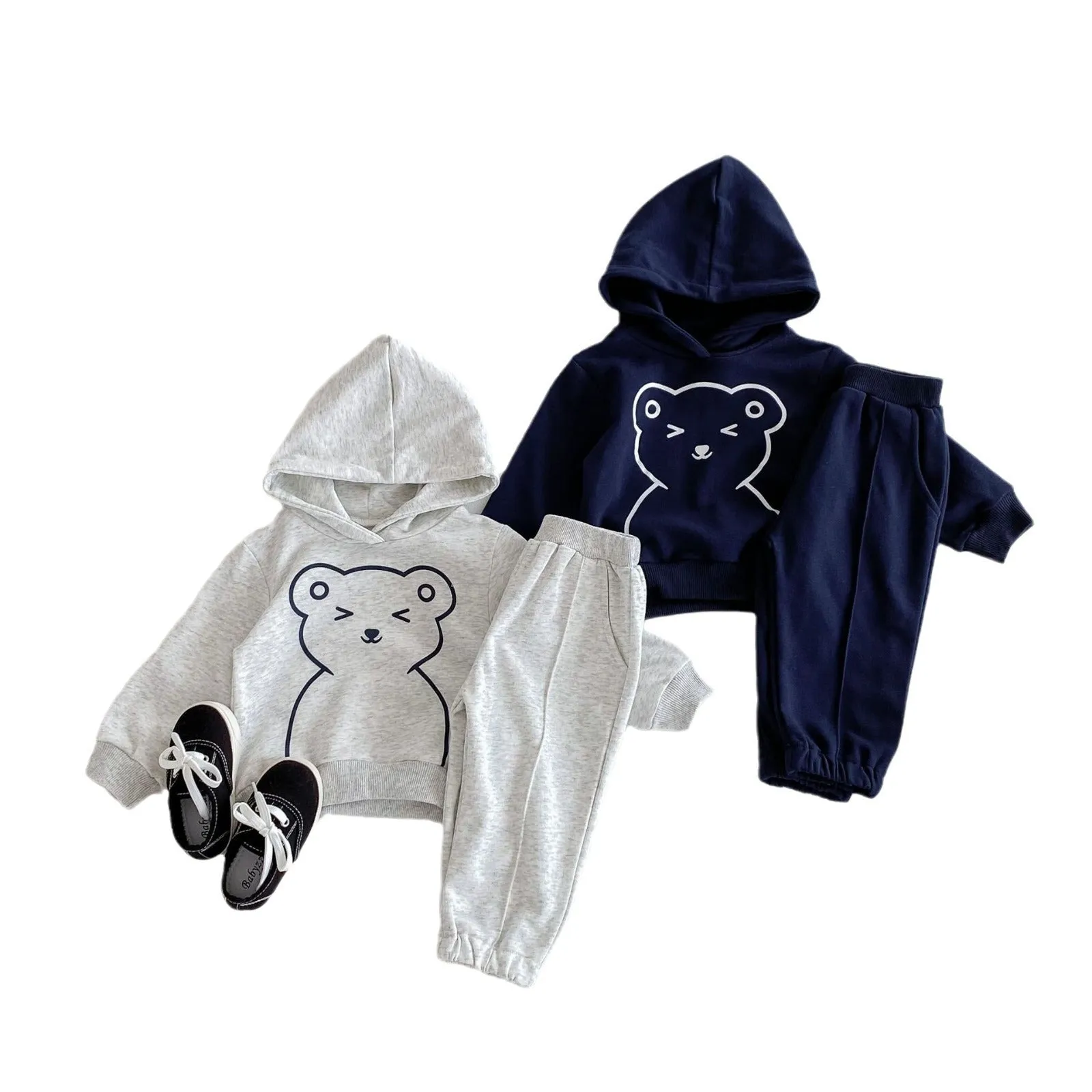 Infant long sleeve top and trousers two-piece set in gray cotton pullover for spring autumn