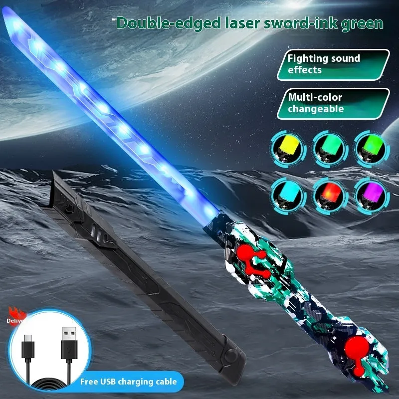 Thunder Flame double-edged retractable laser toy knife in ABS plastic, educational Children's Day gift, multiple colour styles