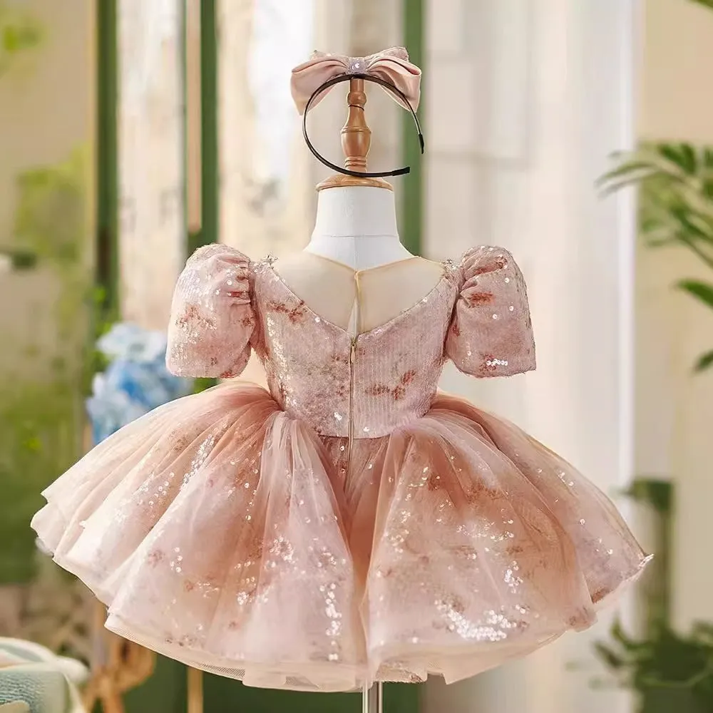 Girls princess dress in pink made from polyester fiber, for heights 80cm to 150cm, suitable for birthday and piano performances