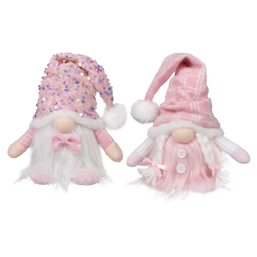 Christmas doll with knitted sequins and luminous glow in pink button ground essence colour, cloth material, cartoon-style plush ornament