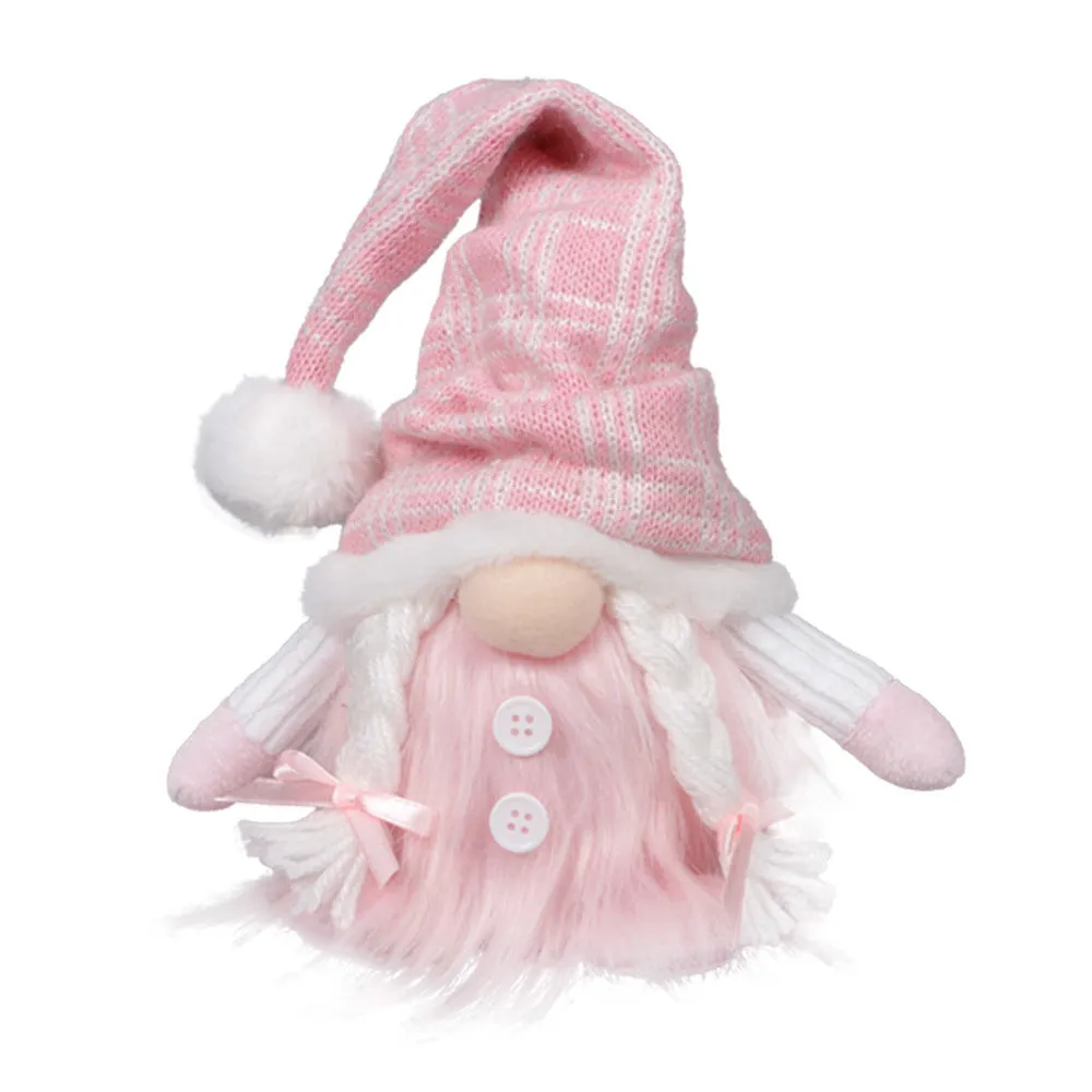 Christmas doll with knitted sequins and luminous glow in pink button ground essence colour, cloth material, cartoon-style plush ornament
