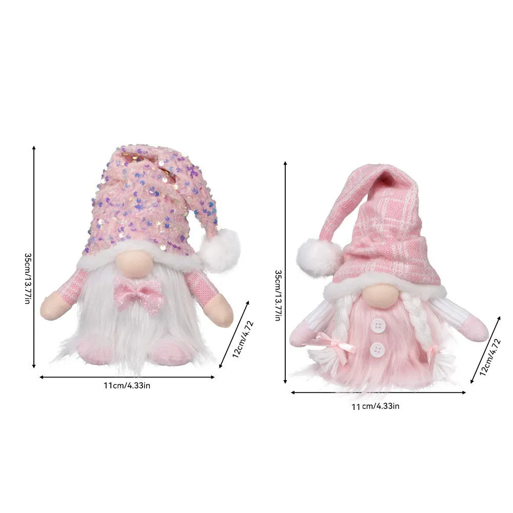 Christmas doll with knitted sequins and luminous glow in pink button ground essence colour, cloth material, cartoon-style plush ornament