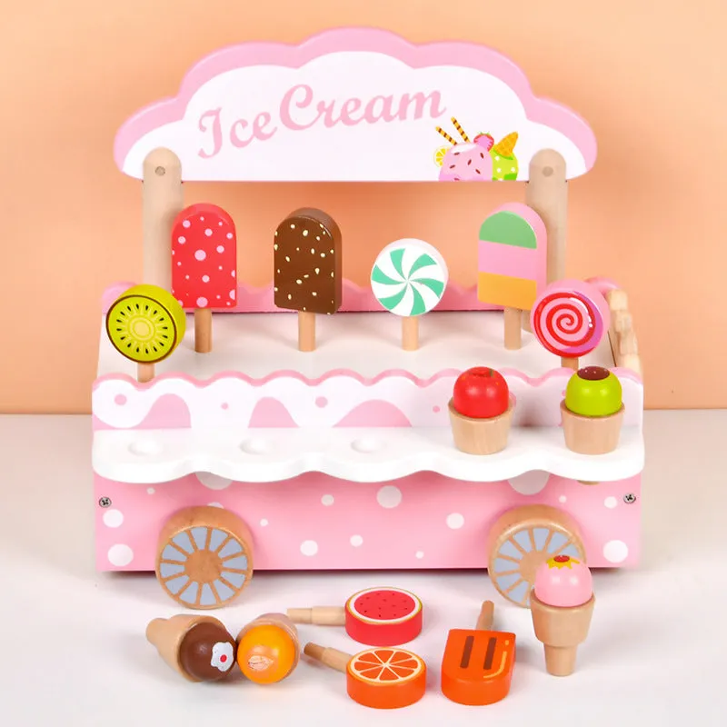 Wooden ice cream toy set for children with solid wood pieces and three colour options