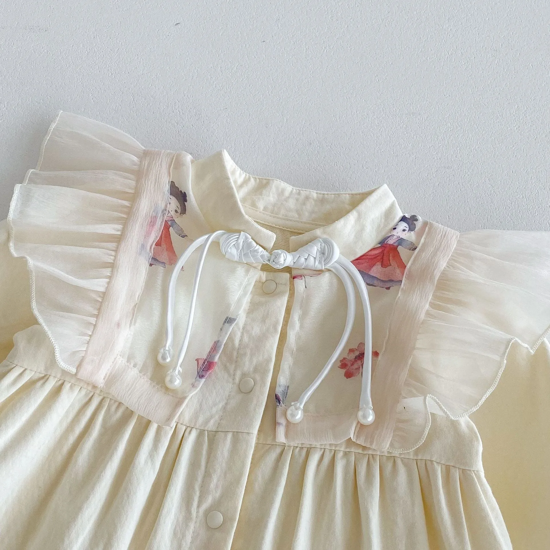 Baby cotton princess style jumpsuit in apricot with long sleeves pullover design