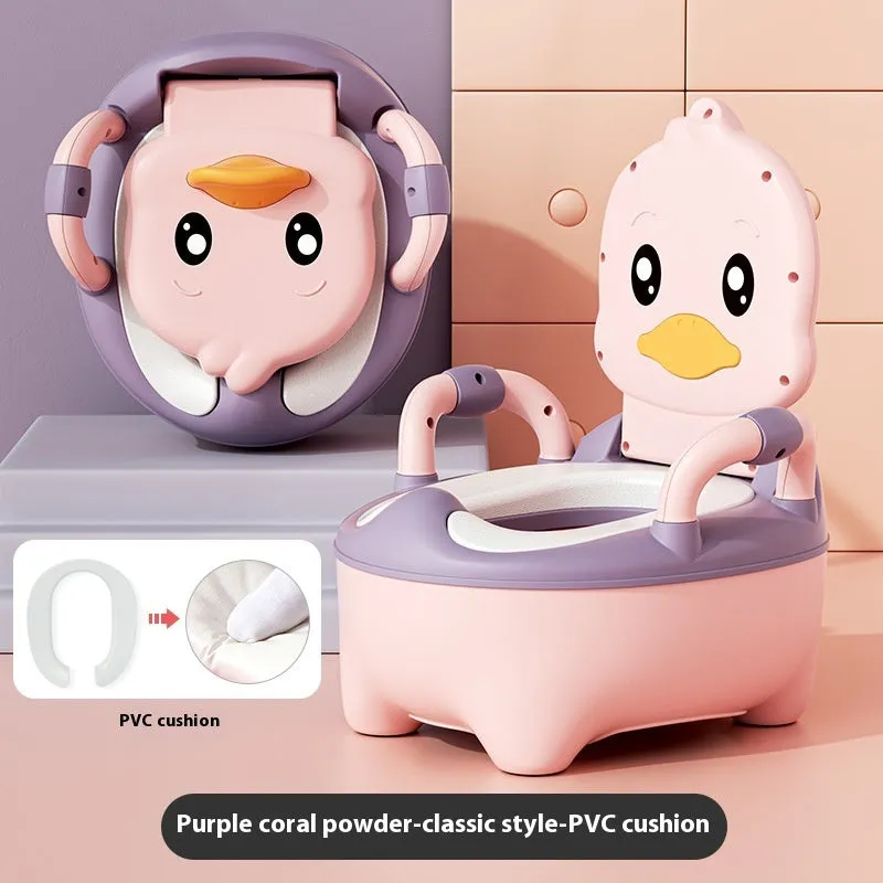 Upgraded plus-sized soft cushion infant duck toilet seat bedpan in pink with velvet pad for potty training