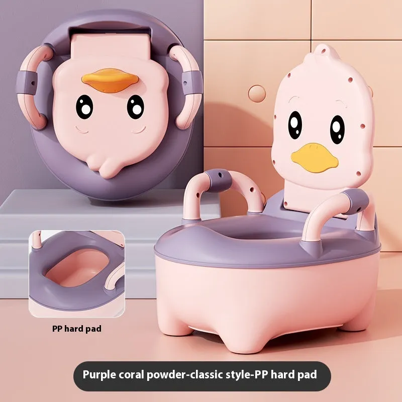 Upgraded plus-sized soft cushion infant duck toilet seat bedpan in pink with velvet pad for potty training