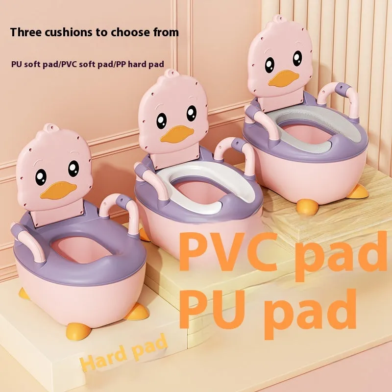 Upgraded plus-sized soft cushion infant duck toilet seat bedpan in pink with velvet pad for potty training