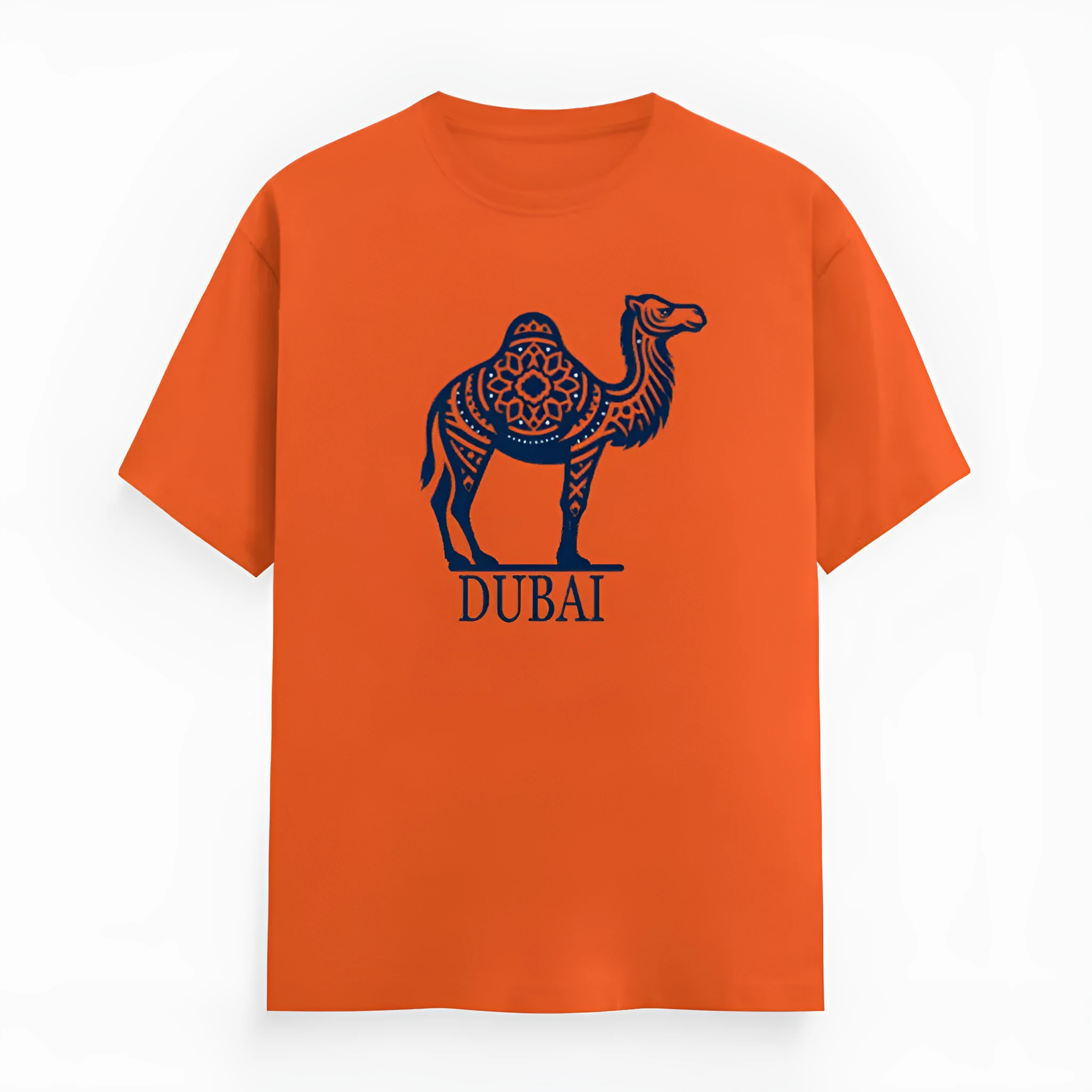 Orange loose fit cotton T-shirt with short sleeves and round neck on hanger