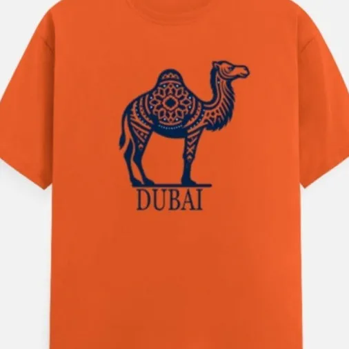 Orange loose fit cotton T-shirt with short sleeves and round neck on hanger
