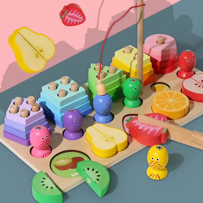 Wooden geometric column building blocks toy in May Day set column colours with 27x7.5x8cm dimensions