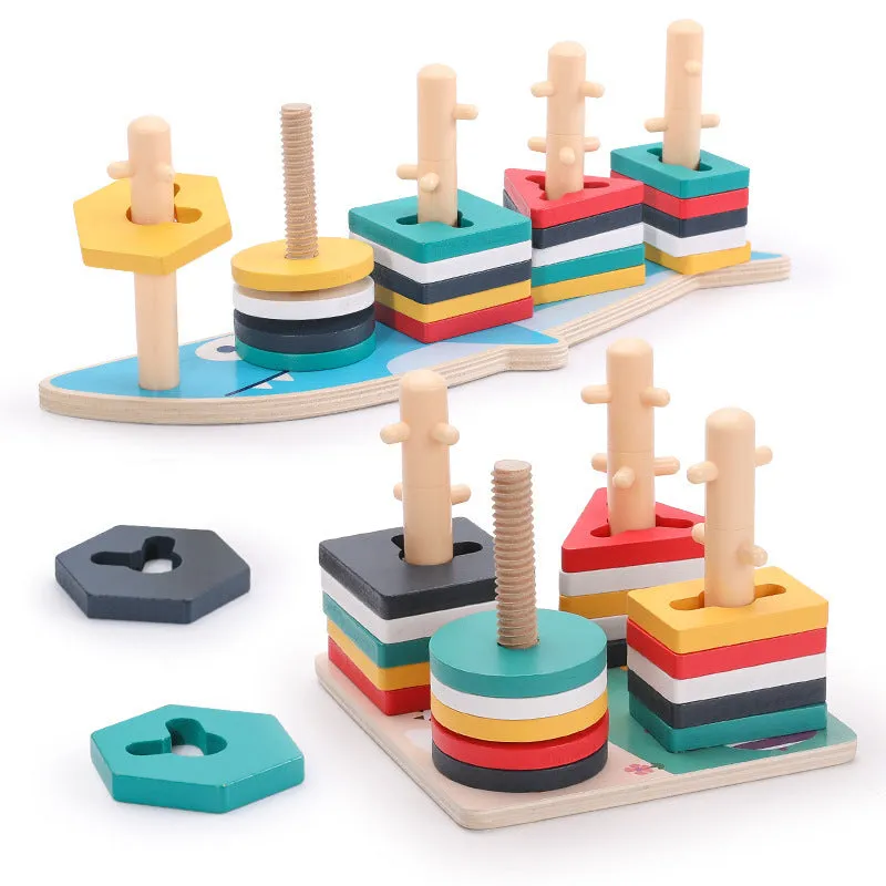 Wooden geometric column building blocks toy in May Day set column colours with 27x7.5x8cm dimensions