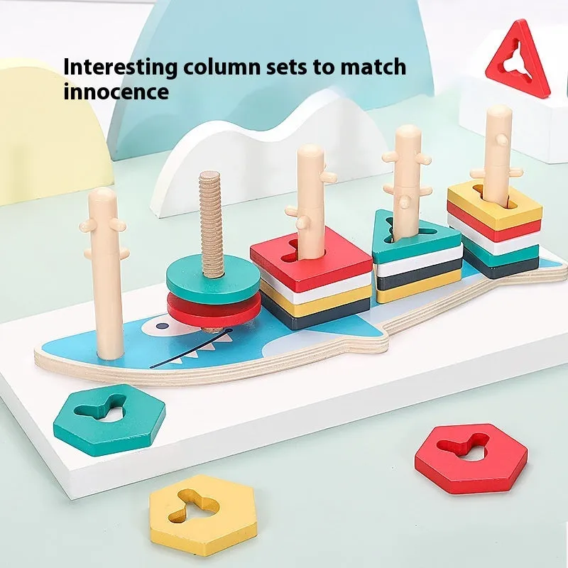 Wooden geometric column building blocks toy in May Day set column colours with 27x7.5x8cm dimensions