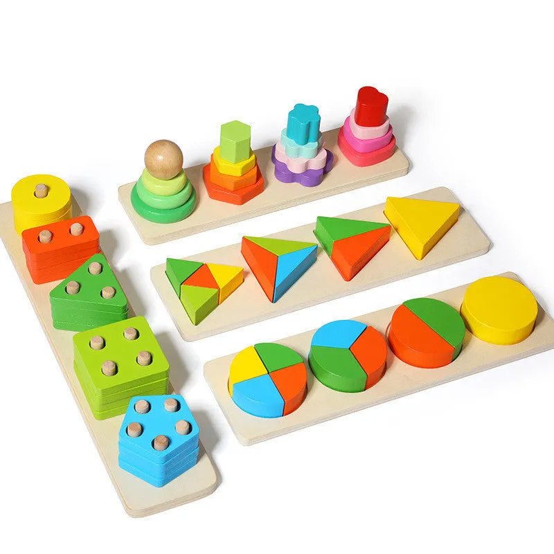 Wooden geometric column building blocks toy in May Day set column colours with 27x7.5x8cm dimensions